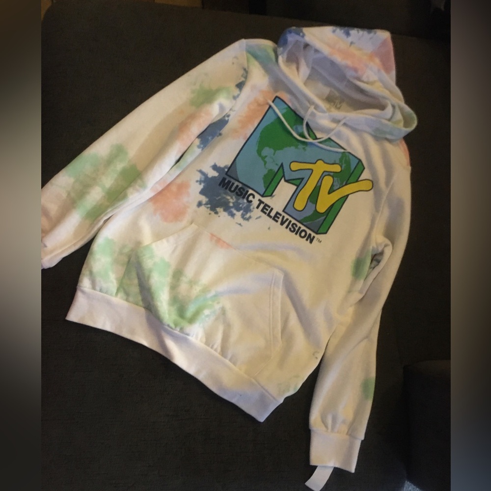 MTV Tie-Dye Hoodie - White, Green, Pink